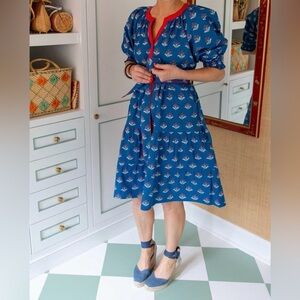 Printfresh x Paper Pencil Co Blue Red White Floral Printed Dress Sz 2-6